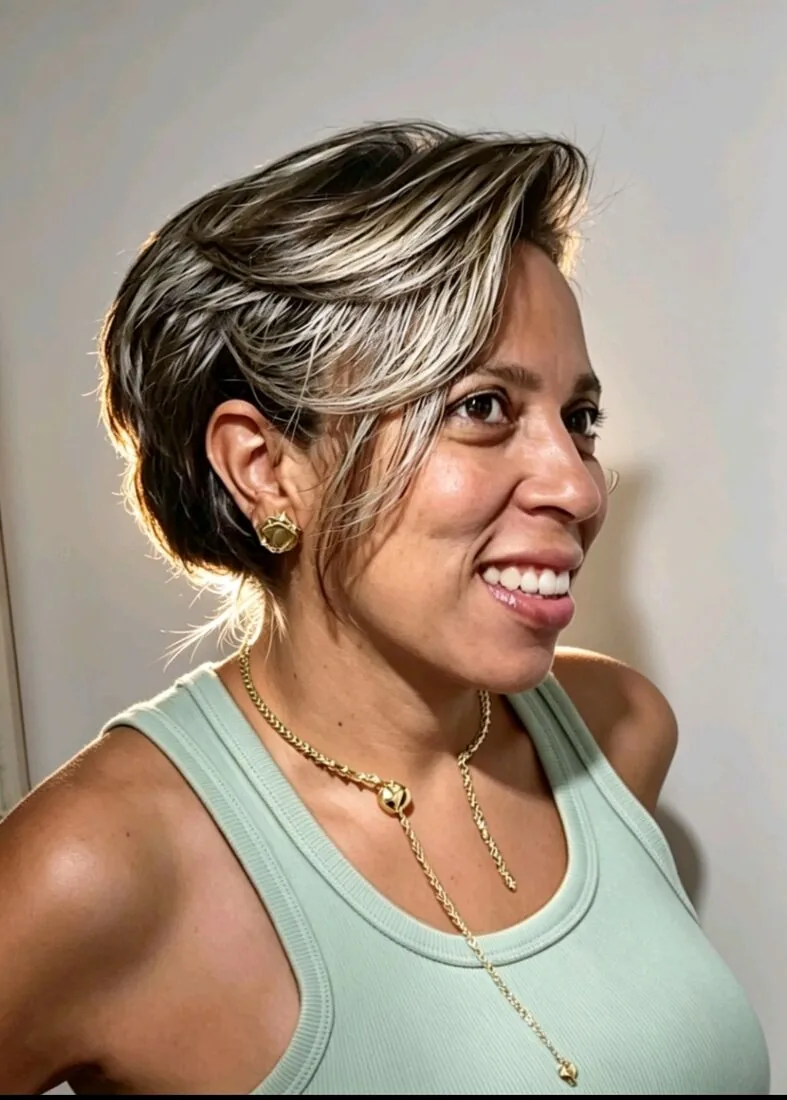 Corte de cabelo curto com luzes feito na Estética Hair7 Corte de cabelo curto com luzes feito na Estética Hair7